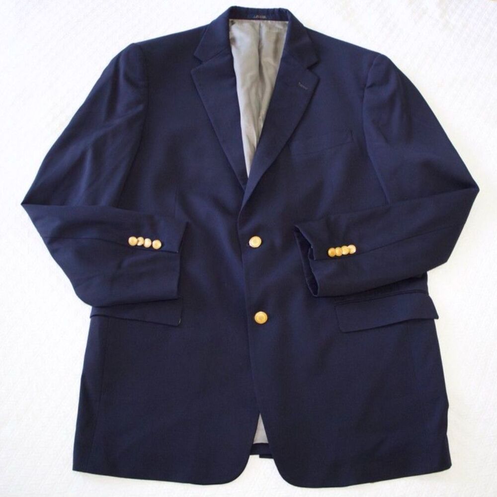 Nordstrom Hart Schaffner Marx Navy Wool Blazer Gold Buttons 44L